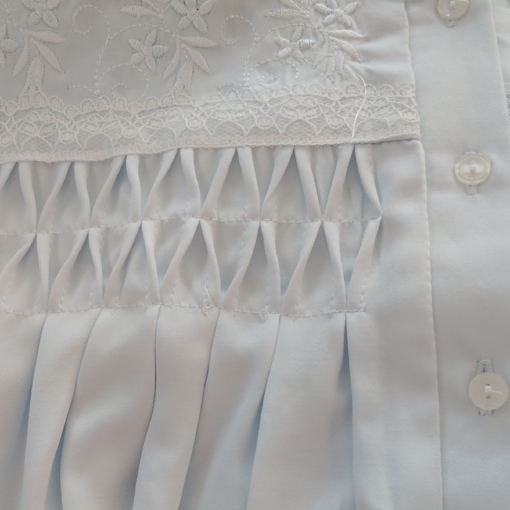 NWT Miss Elaine Light Blue Long Sleeve Nightgown w/Embroidery, Lace, Smocking - Picture 5 of 11